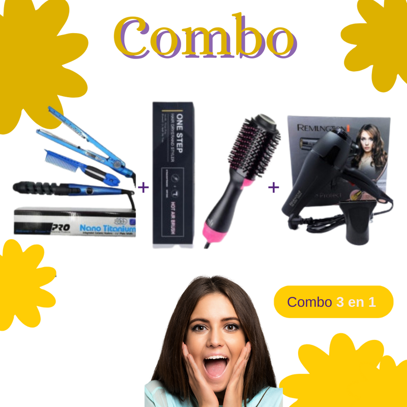 Combo Secador Cabello + Nano Titanium + Cepillo Secador One Step 🌸